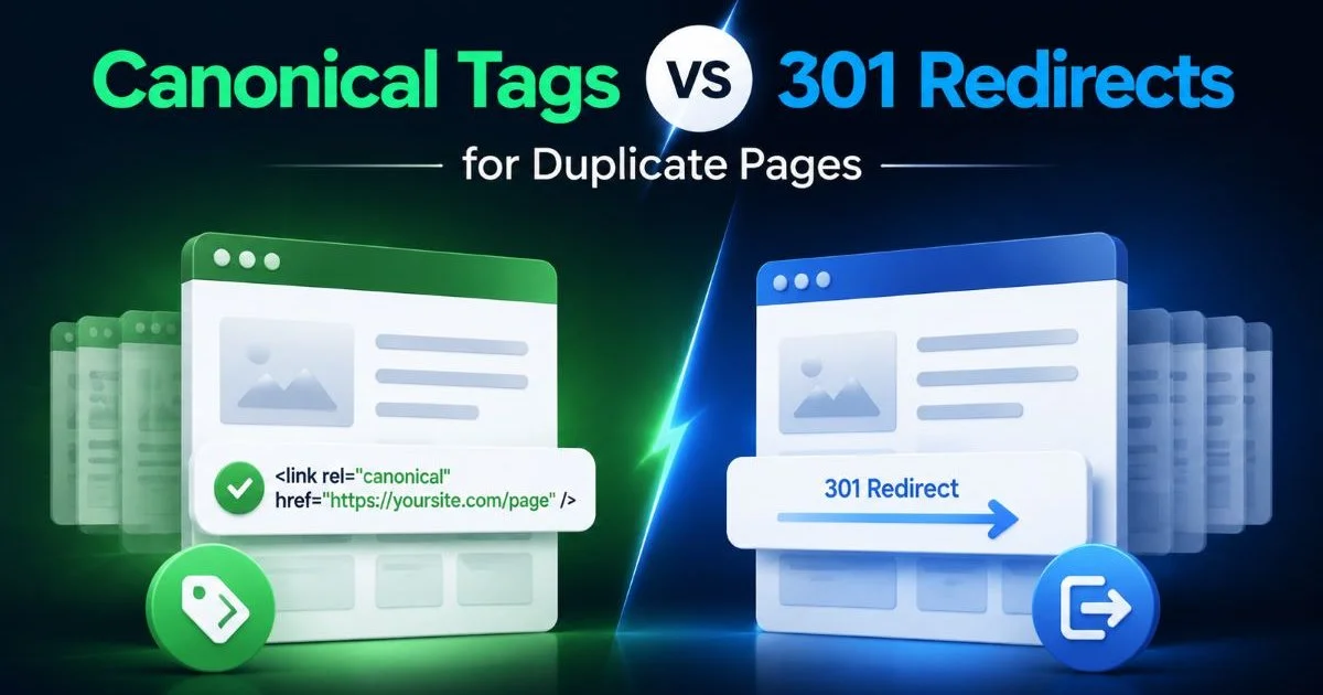 Canonical Tags vs 301 Redirects for Duplicate Pages