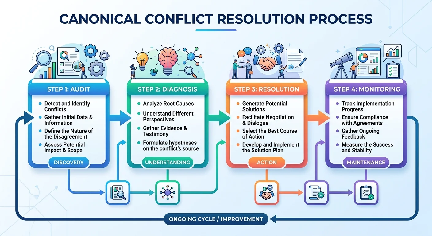 Flowchart illustrating how to fix canonical tag conflicts step by step